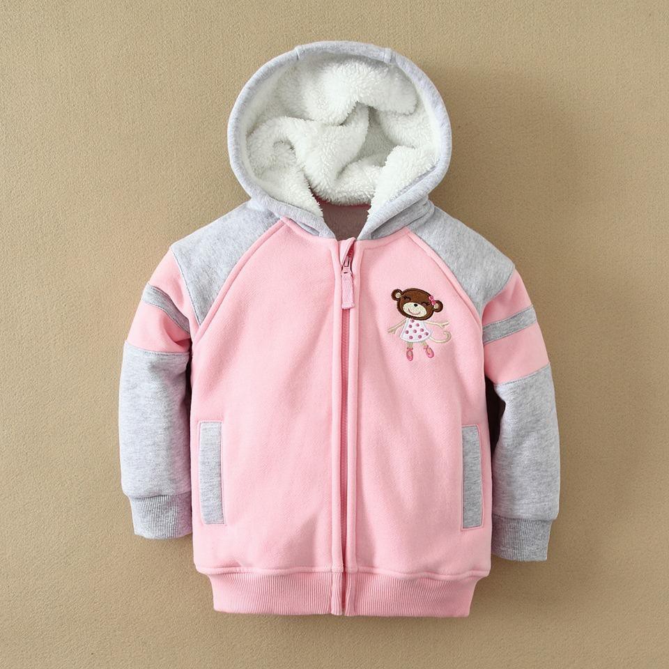 KID GIRL HOODIED JACKET MONKEY PINK GREY