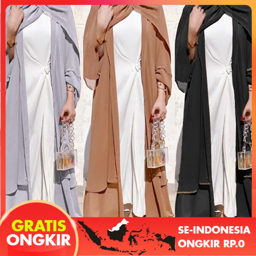 Pakaian Wanita 2021  Ankle-Length Tiga Lapis Sifon Flowy Gaun Jubah Xklr462