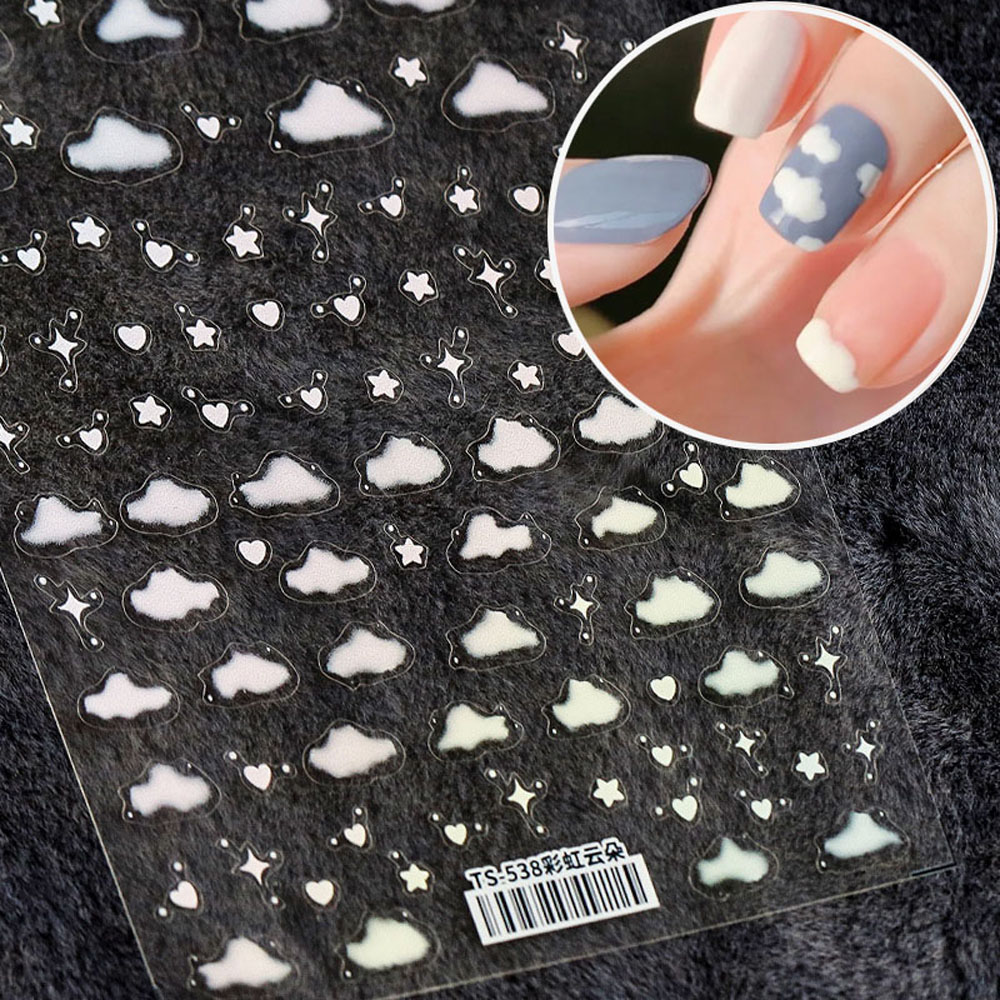 ELEGANT Spring Summer New 3D Nails Sticker Elegant Nail Decoration Nail Foil Decals Heart Salon Thin Transparent Five-pointed Star Japanese Cloud Star Rainbow DIY Nail Art