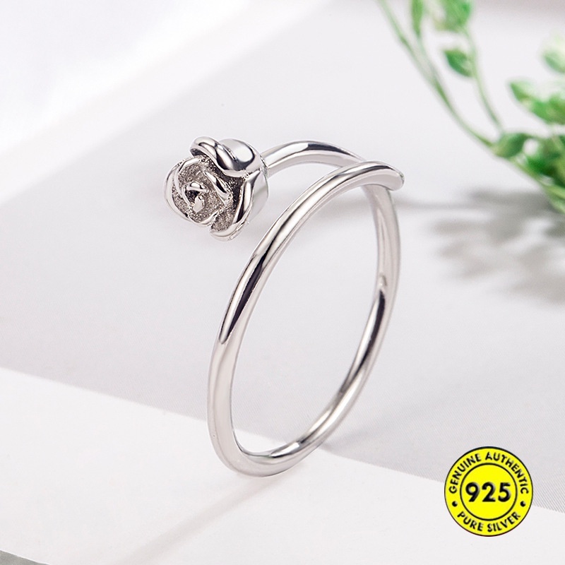 Cincin S925 Silver Tiga Dimensi Bentuk Bunga Mawar Untuk Wanita