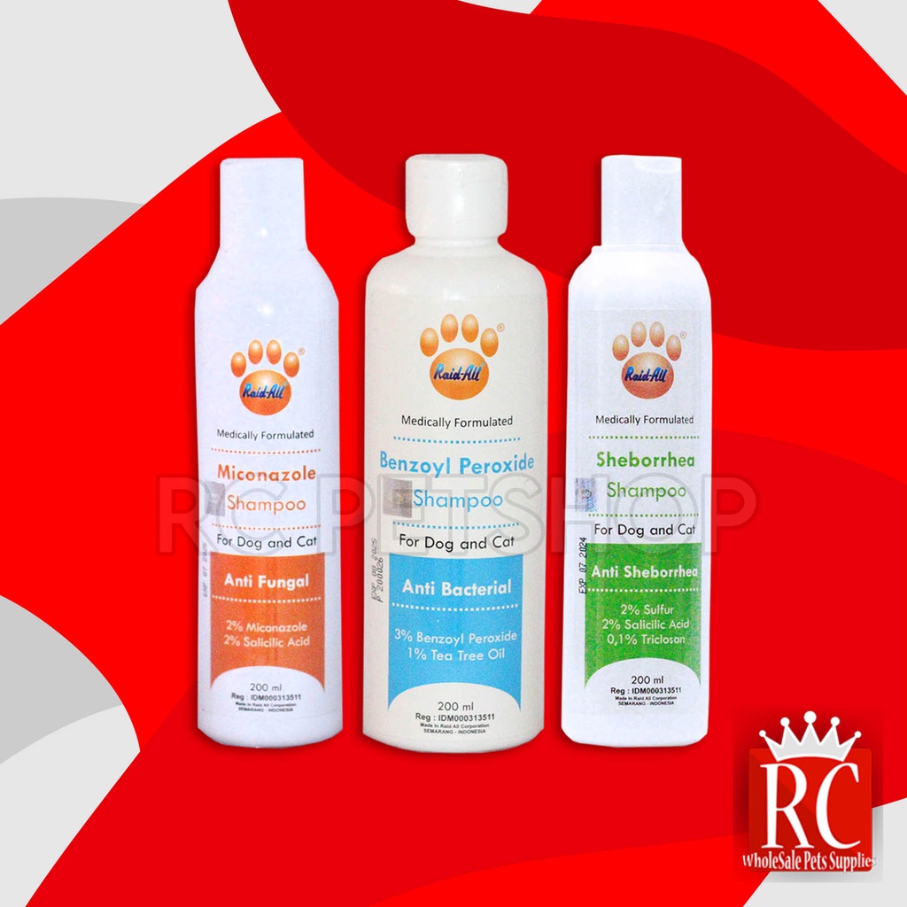 Shampoo Kucing&amp;Anjing Raid All Sheborrhea Miconazole Benzoyl 200 ML