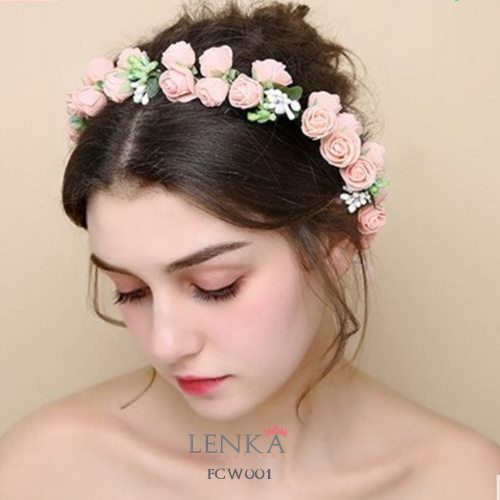 [PRODUK TERLARIS] AKSESORIS PESTA FLOWER CROWN PINK BRIDESMAID WEDDING FCW001