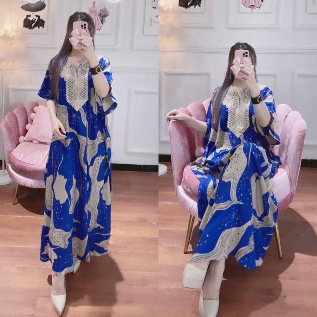 Kaftan Wanita Arabian Diamond Renda Jumbo XXXL Rayon Premium Kaftan Busui Resleting Lengan Pendek Motif Polos / Gamis Rayon Kaftan