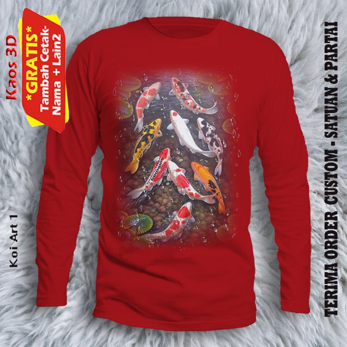 Kaos Koi Simbol 9 Ekor lengan panjang ukuran dewasa / tshirt Koi Art 1 model unisex