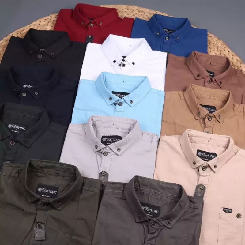 Terlaku (Bisa Cod) Kemeja Flanel Polos Putih Hitam Lengan Panjang Brill Eighty Eight Pria Wanita