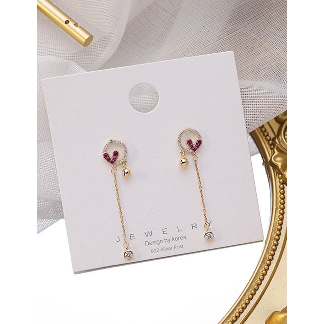 LRC Anting Tusuk Fashion Golden Love Full Diamond Long Flower K33193