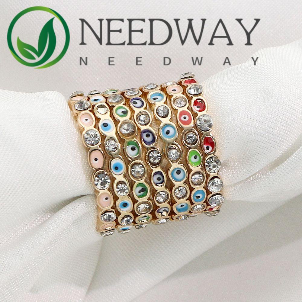 Needway  New Evil Eye Rings Vintage Dripping Oil Enamel Finger Rings Women Love Heart Korean Sweet Zircon Crystal Fashion Jewelry