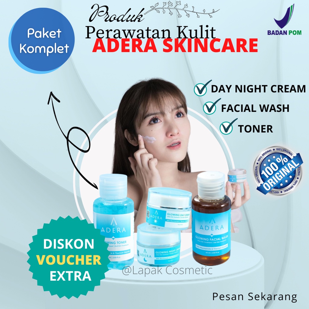 Adera Serum Skincare Paket Lengkap Wajah Glowing Facial Wash Toner Cream Siang Malam Original Cosmetic