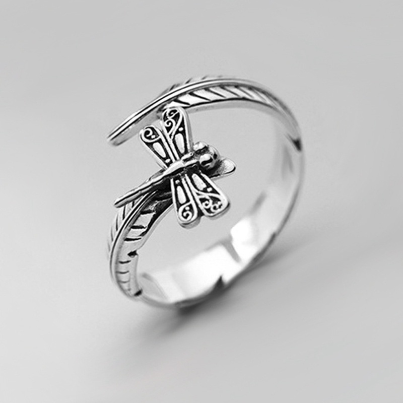 Fancyqube Cincin Sterling Silver 925 Bentuk Daun Capung Gaya Retro Untuk Wanita