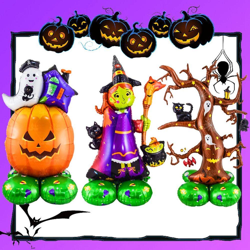 【 ELEGANT 】 Dekorasi Pesta Halloween Penyihir Kreatif, Pohon, Labu Bentuk Kartun Foil Mainan Anak