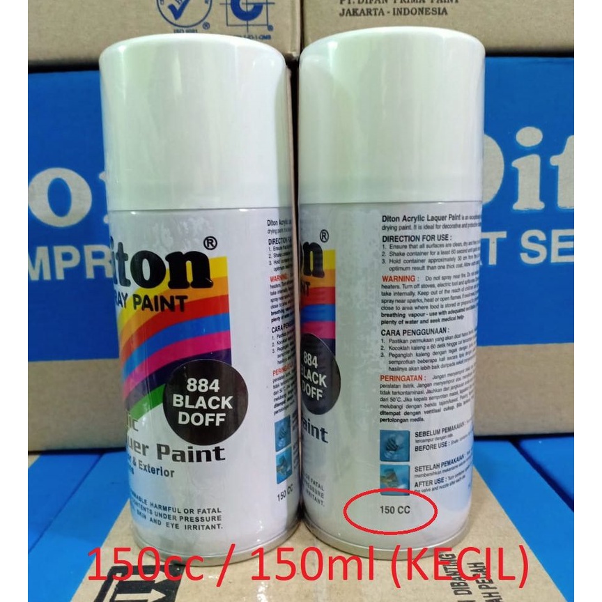 Pilox Cat Semprot DITON Spray Paint Acrylic Lacquer Paint - 884 Black Doff / HItam Dop / Hitam Tidak Mengkilap (150cc/Kecil)