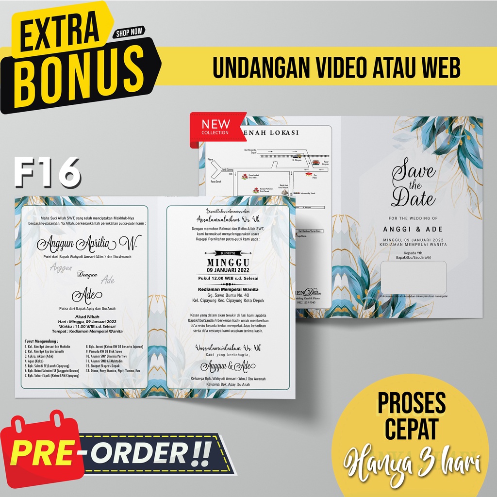 UNDANGAN NIKAH CANTIK LUCU BONUS VIDEO ATAU WEBSITE UNDANGAN F16