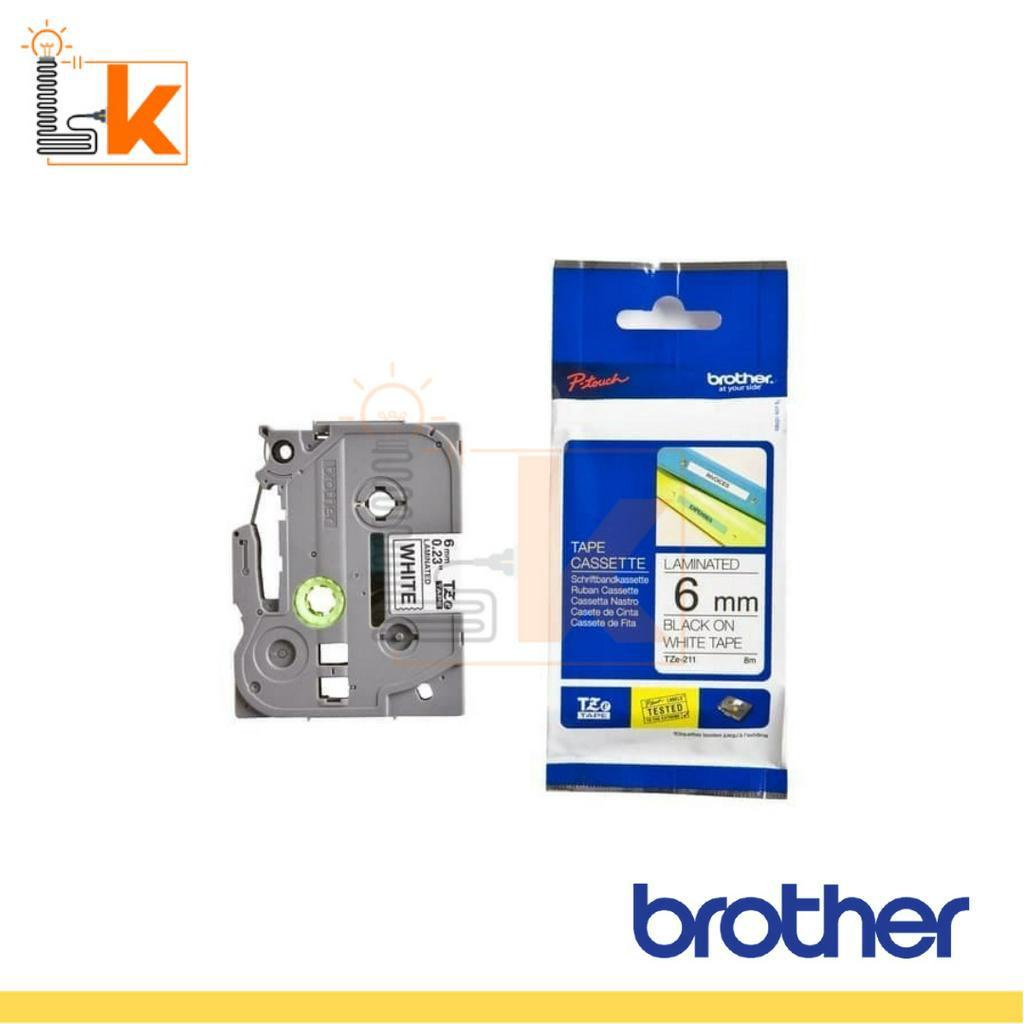 

BROTHER TAPE CASSETE TZE-211 LAMINATED 6MM BLACK ON WHITE TAPE