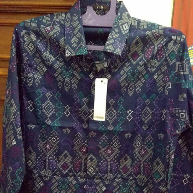Kemeja Batik Songket Panjang Pria Cowo Kerja Kantor Ungu