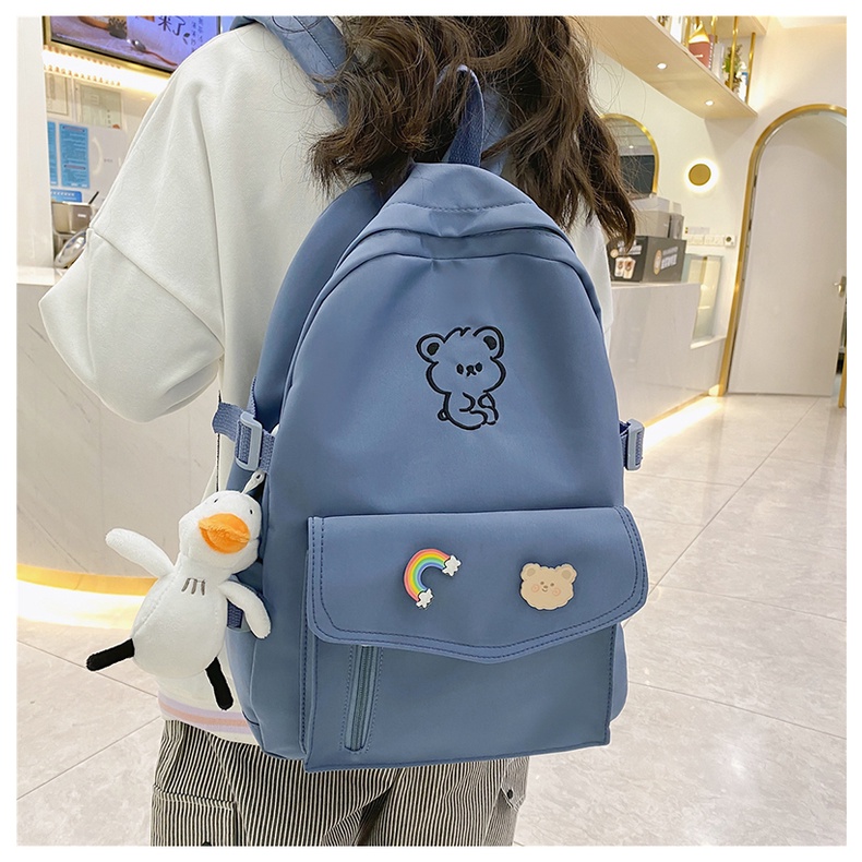 WYK106 Tas Ransel Wanita Pria Sekolah Kuliah Polos Animal Logo Backpack School Impor TKM