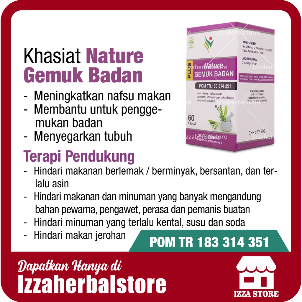 GEMUK BADAN Alami Herbal Aman Cepat ORIGINAL Nature Resmi BPOM Sehat Suplemen Penambah Nafsu Makan