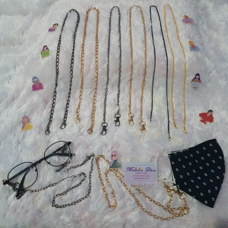 strap mask chain ala korea / strap masker gold / black metal small chain