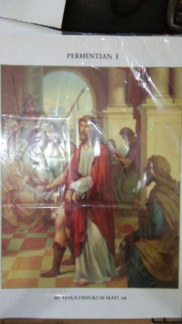 Poster Rohani Lukisan Jalan Salib -kisah Sengsara Yesus 31x46cm Isi 14