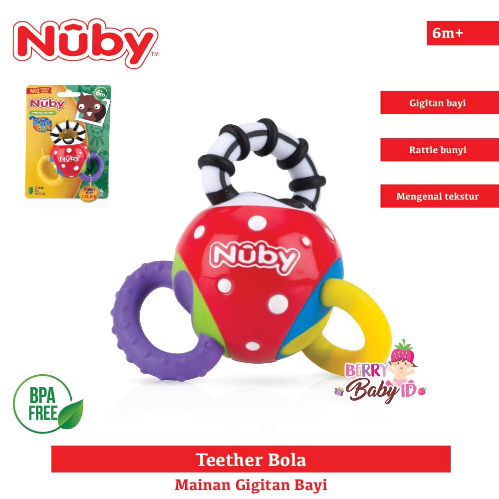 Nuby Twista Ball Rattle Mainan Teether Gigitan Bola Bayi Anak BPA Free Berry Mart