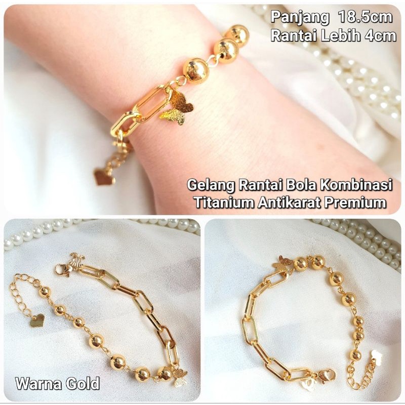Gelang Rantai Bola Kombinasi Titanium Antikarat
