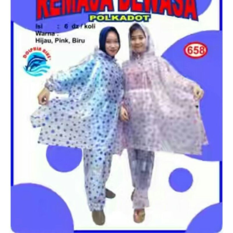 Jas Hujan Wanita Cantik karakter Polkadot Baju Setelan Jaket Celana Jas hujan karyawan kado Cewek