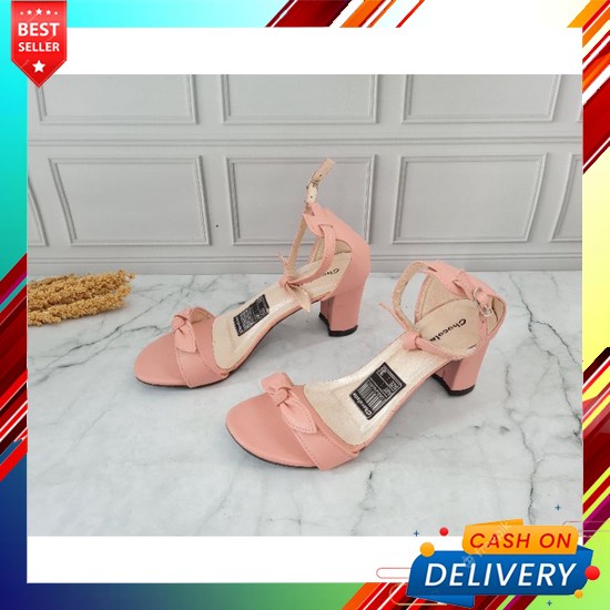 High Heels Wanita Hak Tinggi 9Cm Brukat Gliiter Pesta Hitam Cream  Ml 15 Heels Tahu Motif Pita Baha