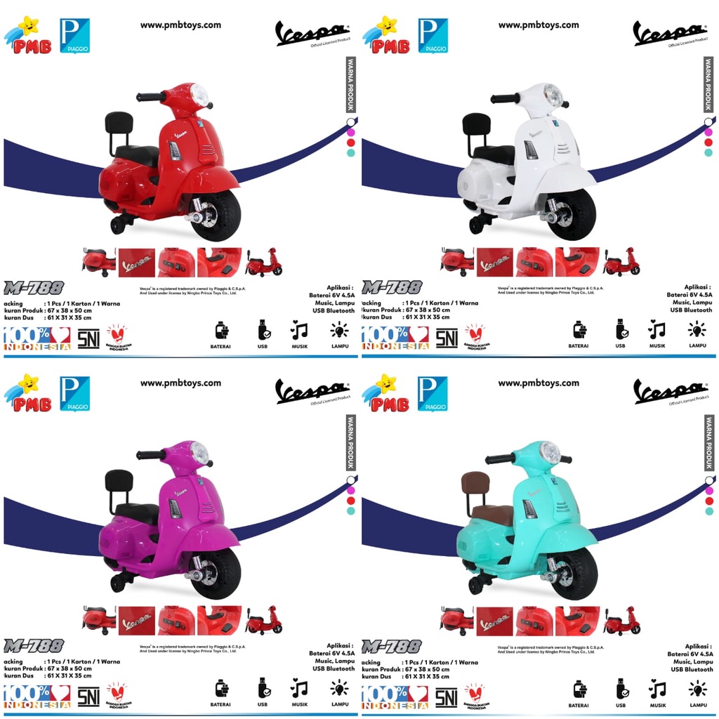 Bazar Sepeda - MOTOR ACCU AKI ANAK PMB M788 VESPA