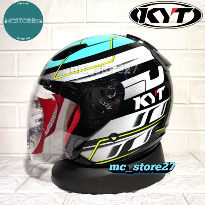 HELM KYT DJ MARU MOTIF SERI #13 BLACK WHITE BLUE | HELM HALF FACE