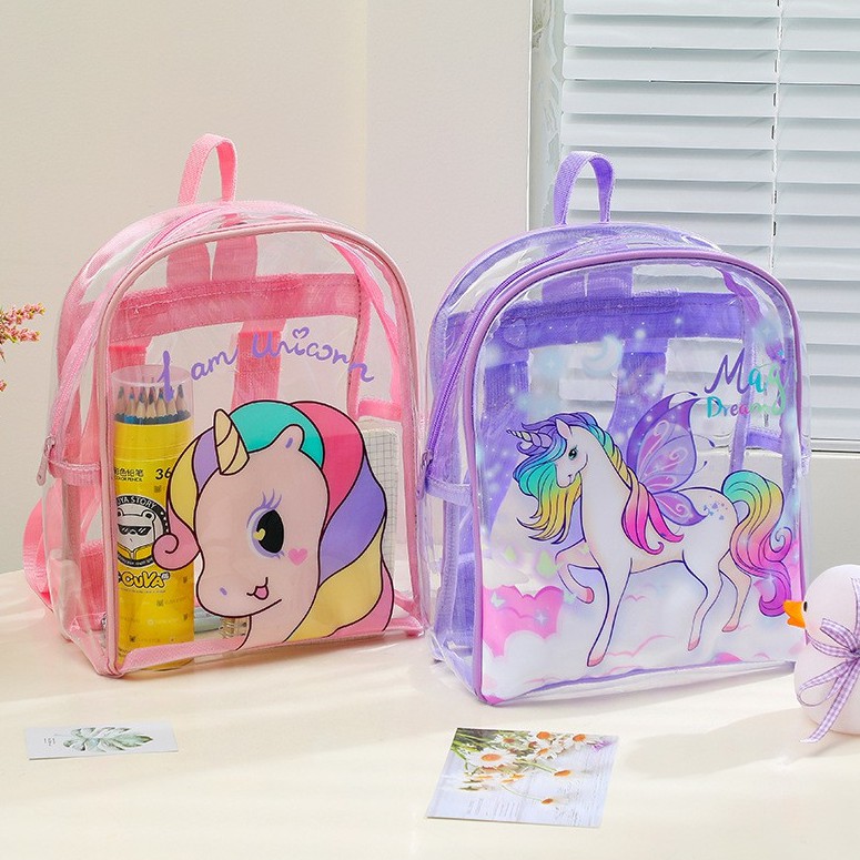 Tas Ransel Unicorn transparant PVC anti air waterproof tas renang tas plastik tas punggung anak perempuan kado ultah anak perempuan TAS BLINGBERRY ORIGINAL IMPORT TAS BLINGBERRY GROSIR ultah unicorn tas import kado ultah