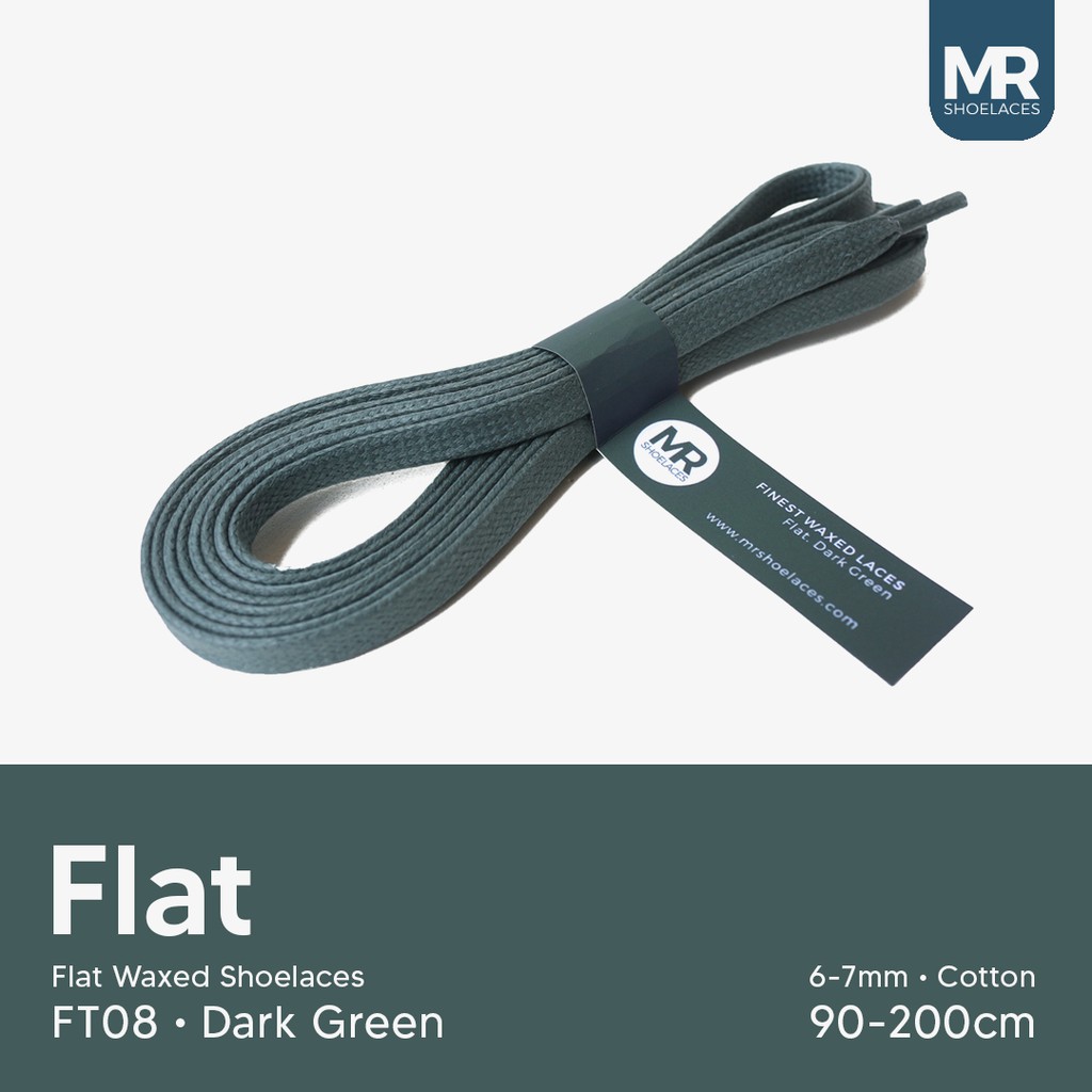 MR Shoelaces FT08 Dark Green - Tali Sepatu Lilin 6-7mm Gepeng Flat Pipih (Waxed Laces) 90cm 100cm 120cm 150cm 200cm - untuk Sneakers - Premium Shoelace