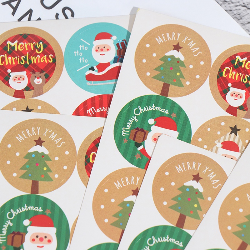 120pcs Stiker Label Kemasan Bentuk Bulat Desain Merry Christmas Untuk Hadiah