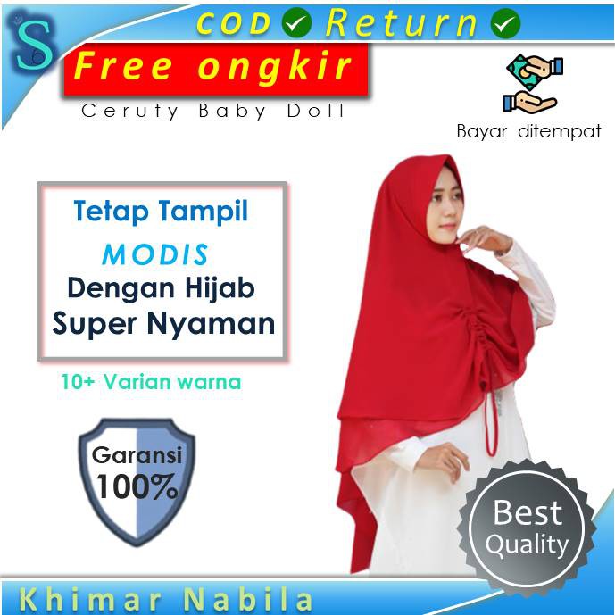 Jilbab Kerudung Hijab Krudung Khimar Instan Bergo Syari Jumbo Ceruty 2 Layer Ceruti Nabila P2