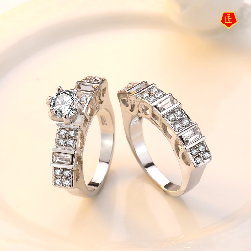 [Ready Stock]Fashion Luxury Inlaid Diamond Ring Set