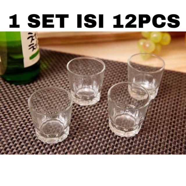 1 Set isi 12 Pcs Gelas Sloki Polos 60 ml / Soju Shot Glass / Gelas Kaca Mini / Gelas Minum Air Beer 