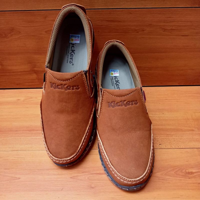 Kickers Sepatu Kasual Casual Pria Bahan Kulit Asli Garansi Uang Kembali Model Slip On Elegan KC49