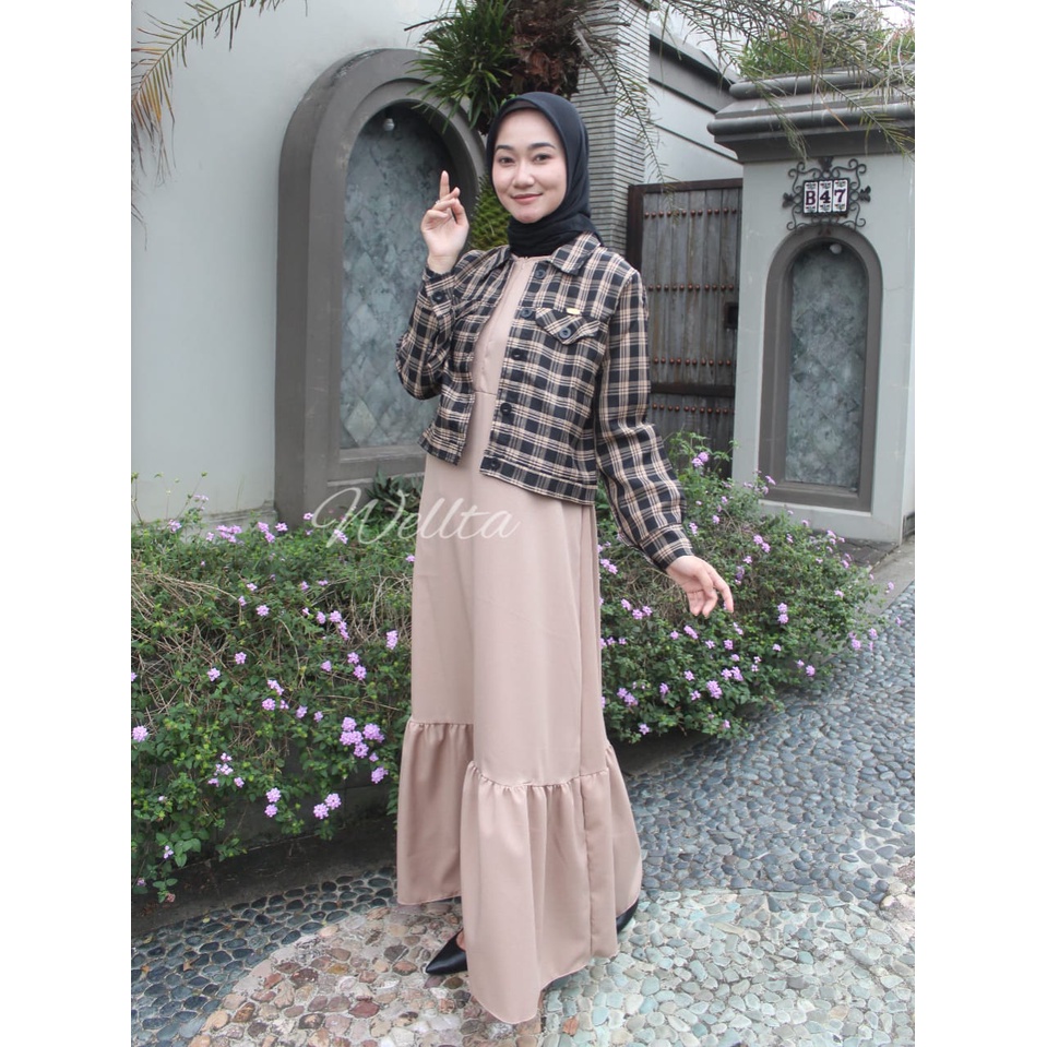 Dress set blezer MiLEA welta dan SAVANA zahin crop top katun motif kotak stylish Korean look vintage