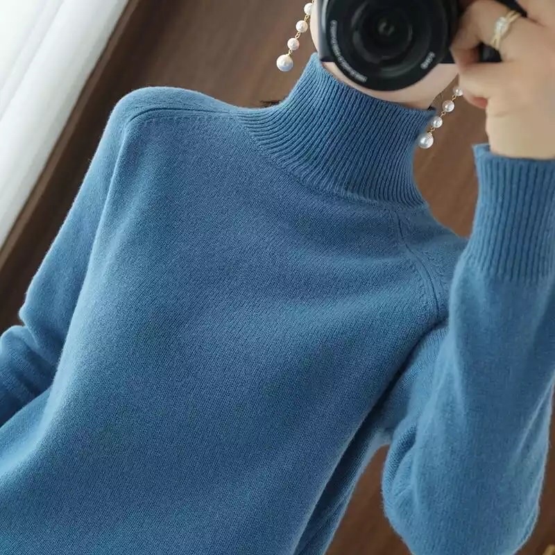 Sweater Turtleneck Wanita bahan Rajut tebal hangat dan lembut