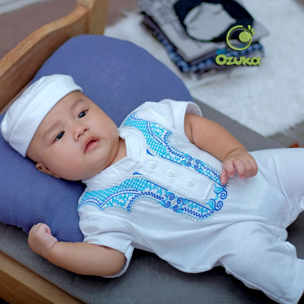 Baju Koko Bayi Newborn Romper Jumper Koko Bayi Putih Bordir