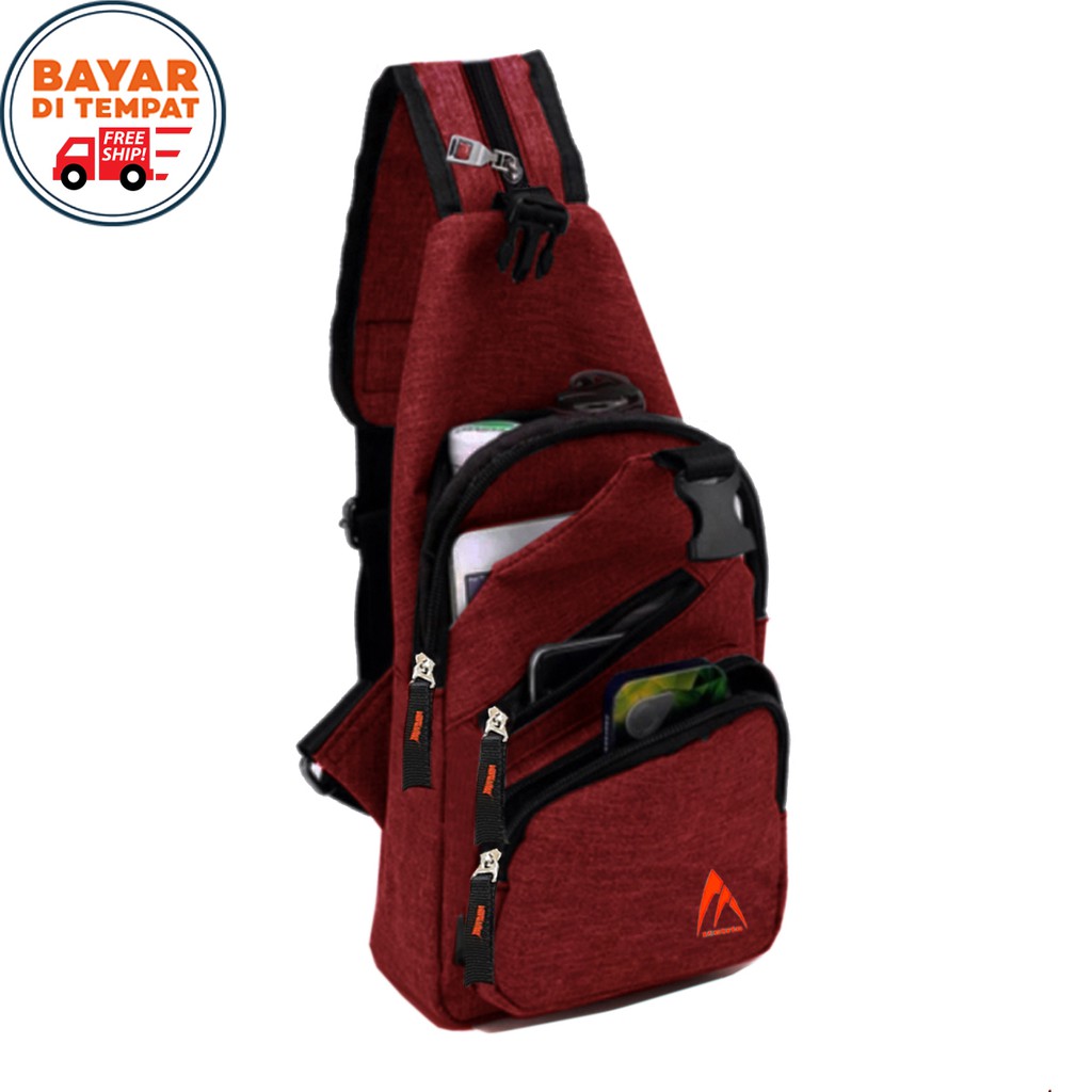 SHOPEE 7.7 BOMBASTIS SALE!! Tas Selempang Pria Wanita Sling Bag Unisex Mi1011 Tas Bahu Material Kanvas - Red