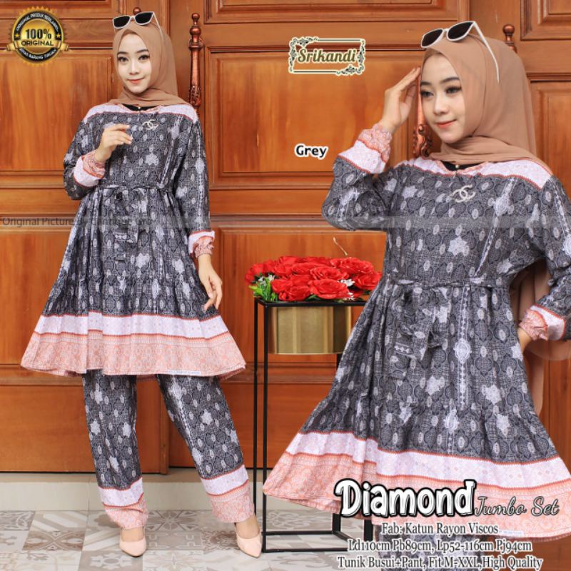 Diamond Jumbo Set Pakaian Wanita Setelan Tunik Busui + Pant Fab Katun Rayon Viscose High Quality