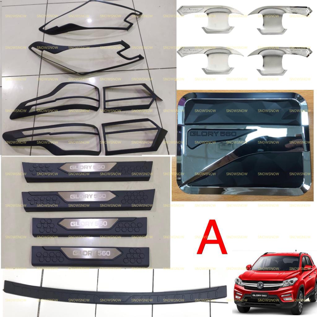 Paket Garnish Lampu Depan Belakang Outer Tank Cover Sillplate Samping Belakang DFSK Glory 560 2019 2022 UP Hitam Chrome