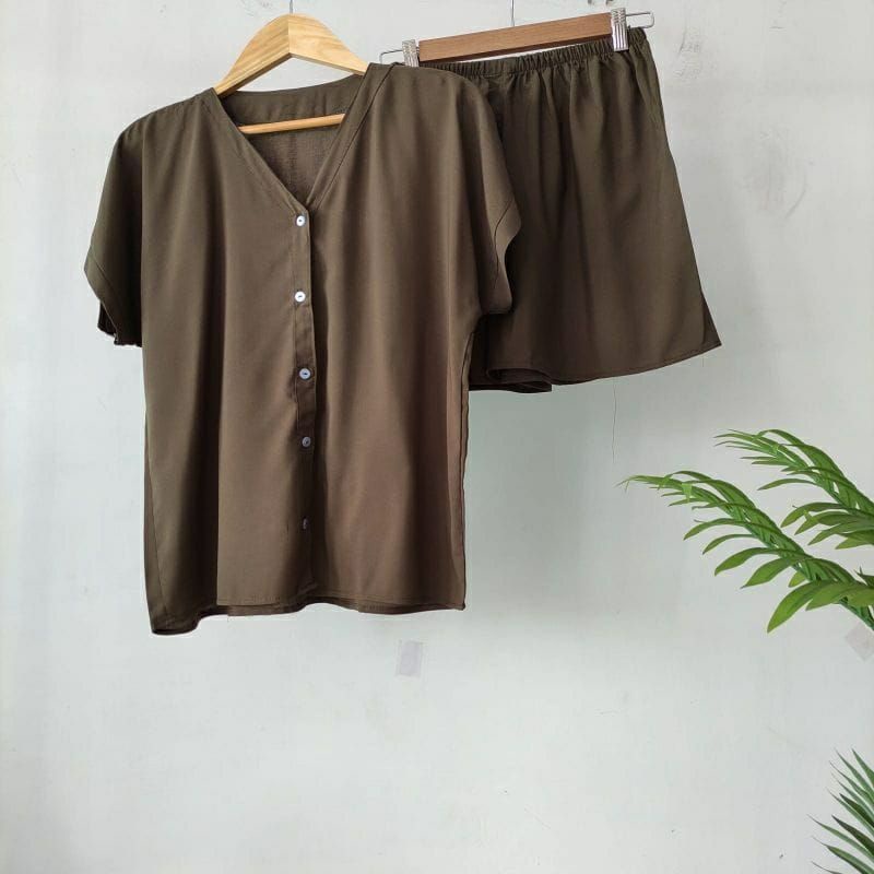 PIYAMA KANCING PENDEK HITS PIYAMA KANCIBG BUSUI | PIYAMA RAYON | HOMEWEAR-PDNK ARMY
