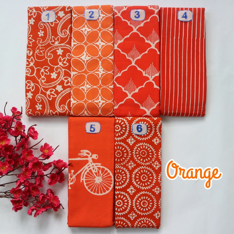 Kain Batik Cap Garutan Bahan Katun Premium Seri Warna Orange By SARAH BATIK