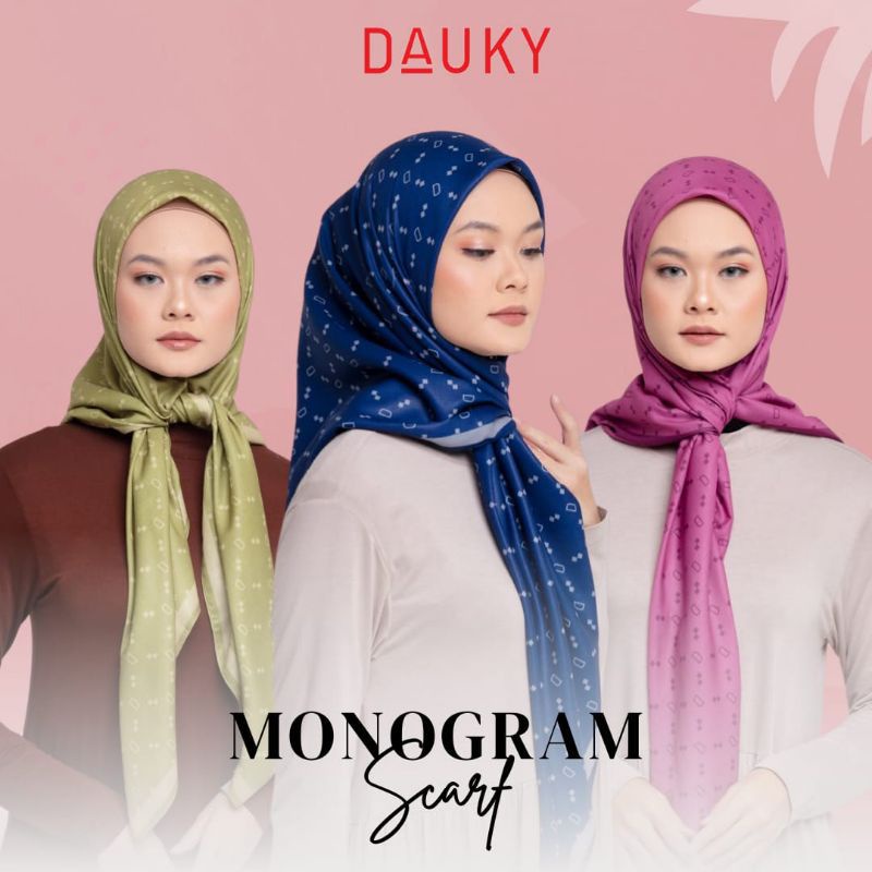 DAUKY HIJAB SEGI EMPAT MONOGRAM / JILBAB SEGI EMPAT DAUKY MOTIF /DAUKY MONOGRAM SCARF ORIGINAL