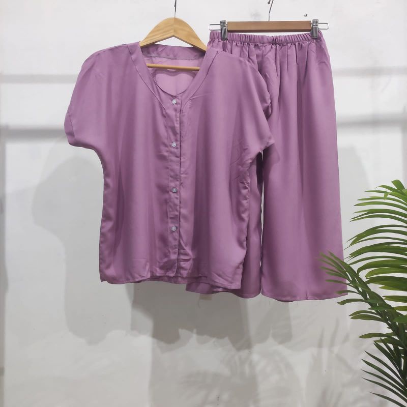 PIYAMA POLOS KANCING | PIYAMA BUSUI | BAJU SANTAI MURAH | HOMEDRESS MURAH | HOMEWEAR MURAH-VN 7/8 LILAC