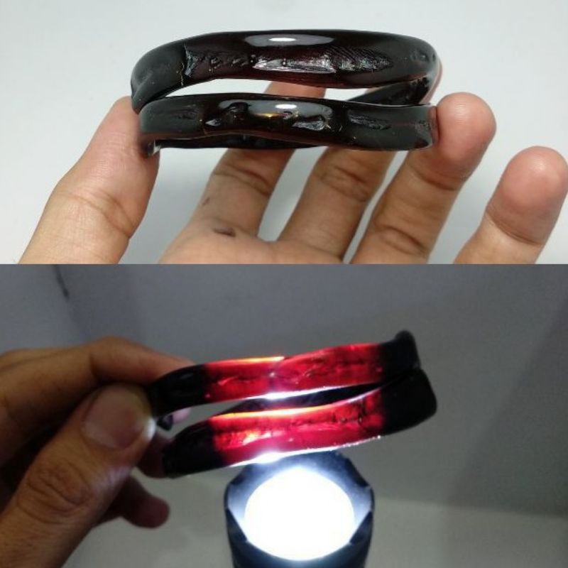 GELANG AKAR BAHAR MERAH BODY HITAM ASLI, TEMBUS CAHAYA