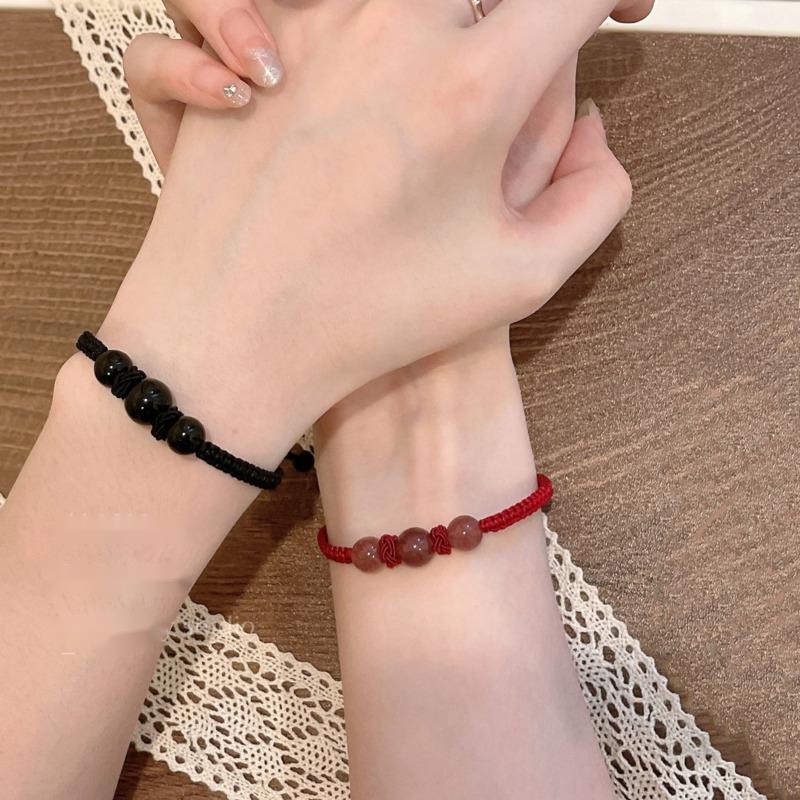 Gelang Kristal Obsidian Strawberry Gaya Harajuku Korea Untuk Aksesoris