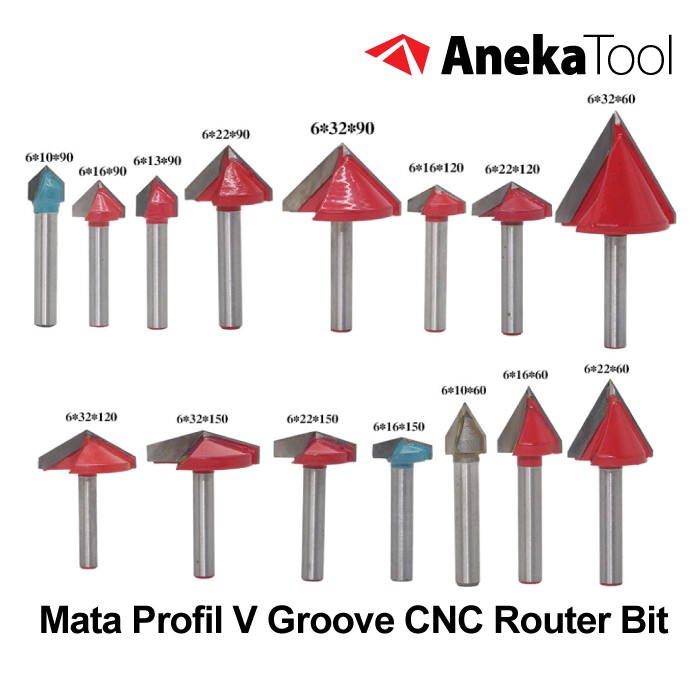 AnekaTool Mata CNC Router Bit - V Groove 3D Bits