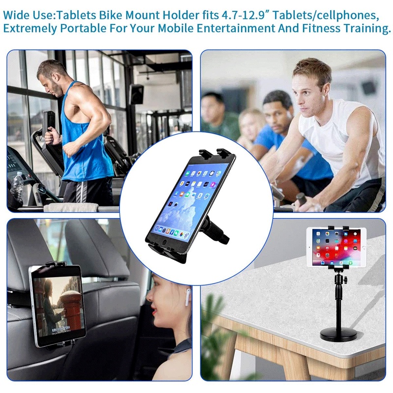 Universal Car Tablet Holder Indoor Gym Treadmill Latihan Sepeda Handlebar Mount Stand untuk iPad Pro 12.9 Xiaomi Samsung Tablet PC