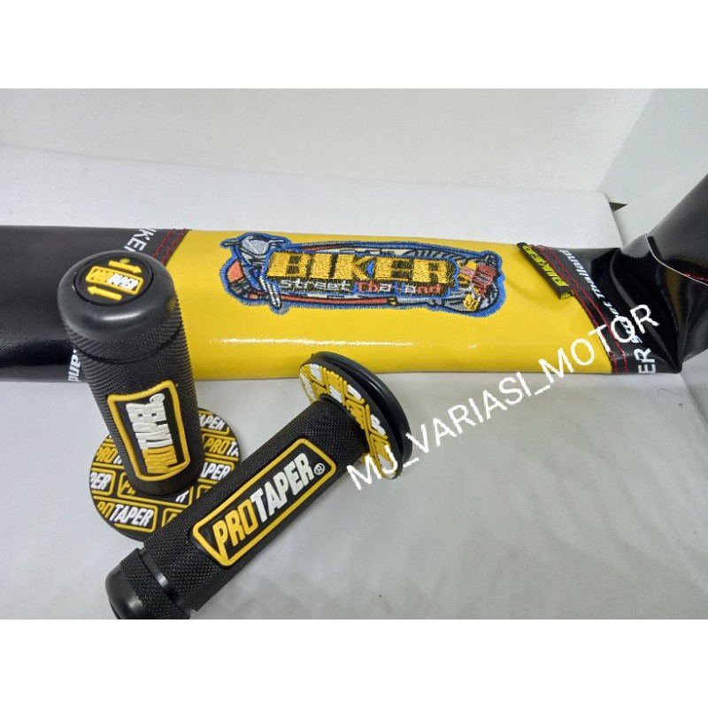 PAKET 2IN1:  KULIT JOK GLOSSY BIKER+ HANDGRIP DONAT PROTAPER BISA BUAT SEMUA MOTOR UNIVERSAL/TERSEDI
